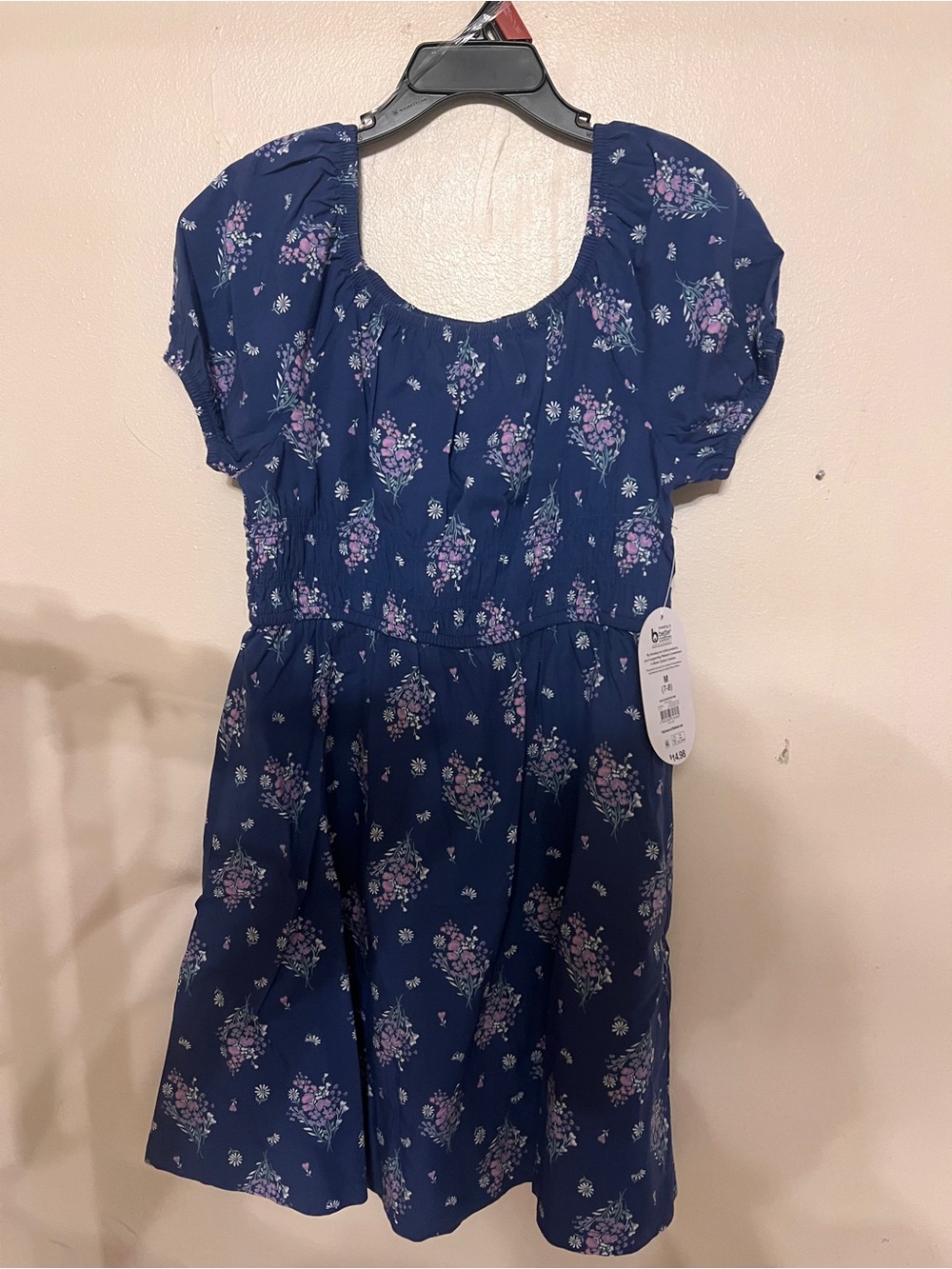 Girls' Navy Floral Short Sleeve Dress size 7-8 medium wonder nation